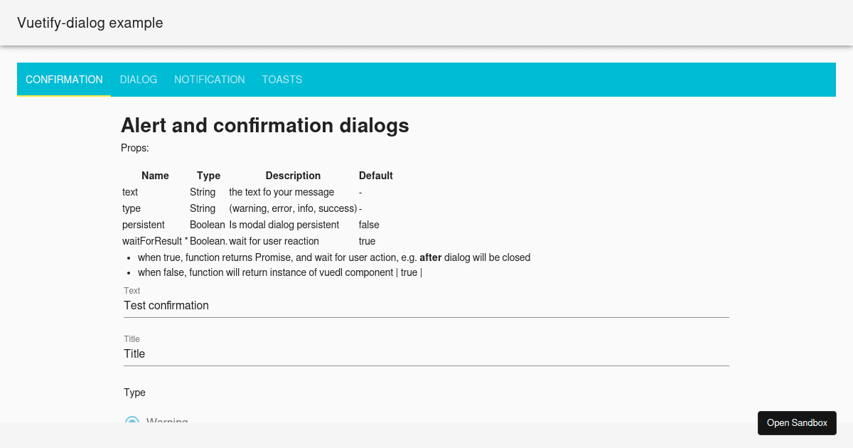 vuetifydialogexample (forked) Codesandbox
