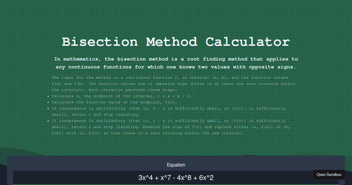 Bisection Method Calculator Codesandbox