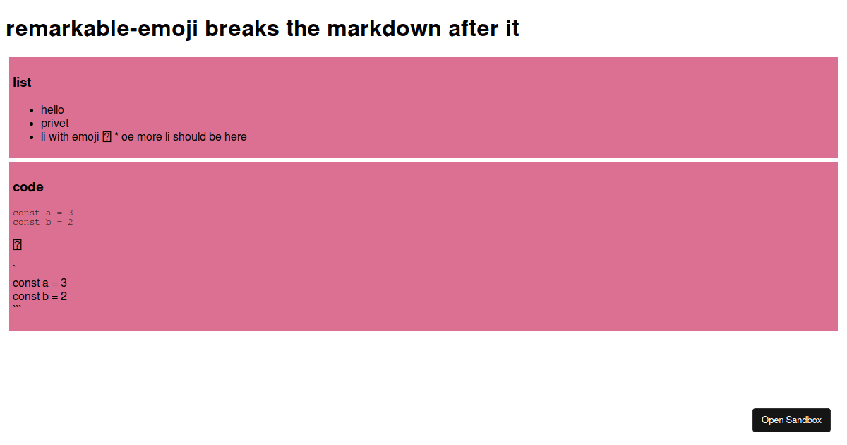 remarkableemoji examples CodeSandbox