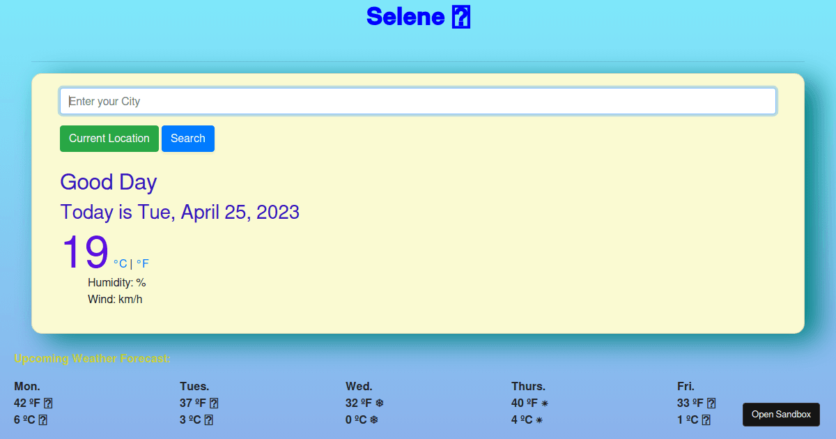 JS app build Stage_Selene Weather App Codesandbox