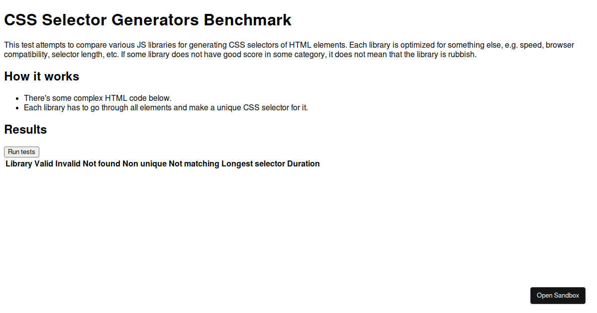 cssselector examples CodeSandbox
