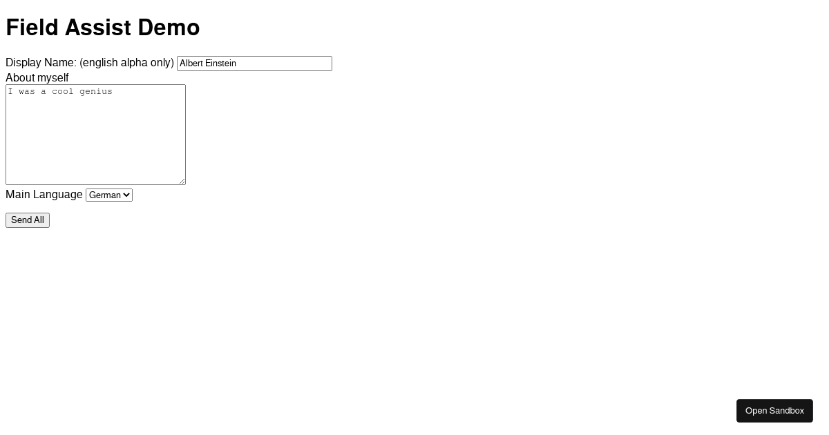 fieldassist examples CodeSandbox