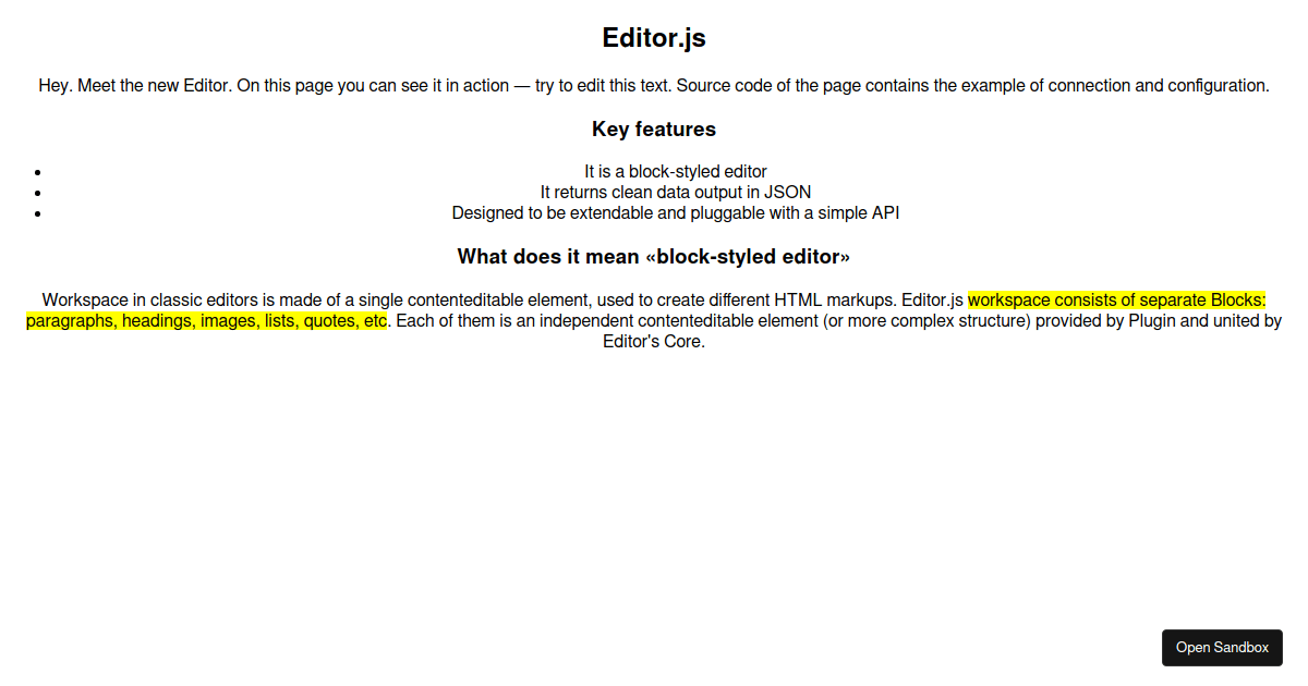 editorjsblockrenderinreact Codesandbox