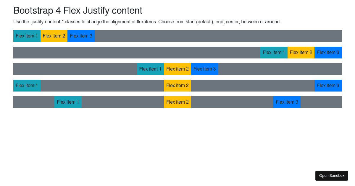 Bootstrap 4 Flex Justify content Codesandbox