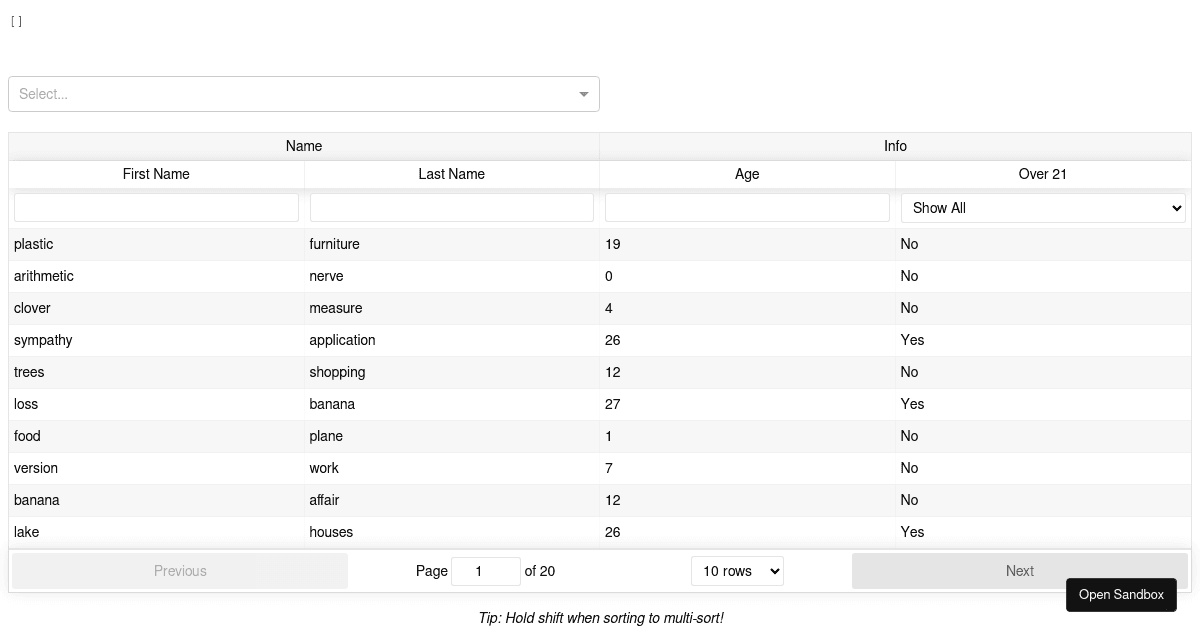 ReactTable Custom Filtering + Multiple values filter (forked