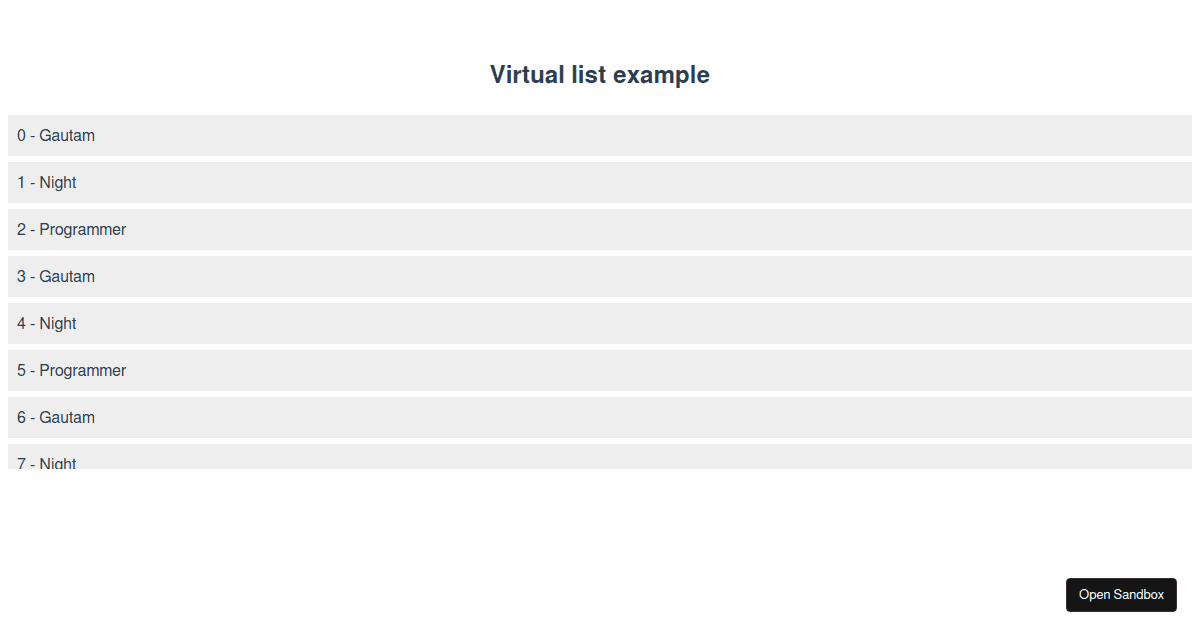 Virtual list in Vue.js Codesandbox