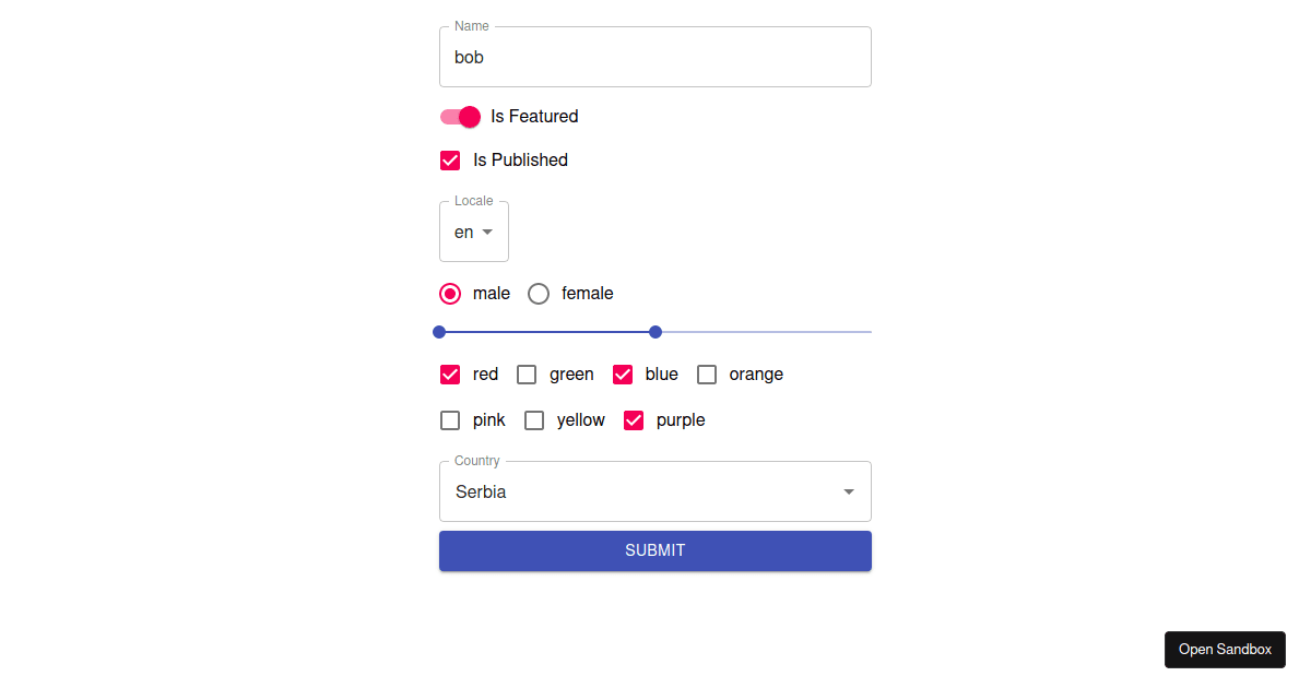 React Hook Form Material UI examples Codesandbox