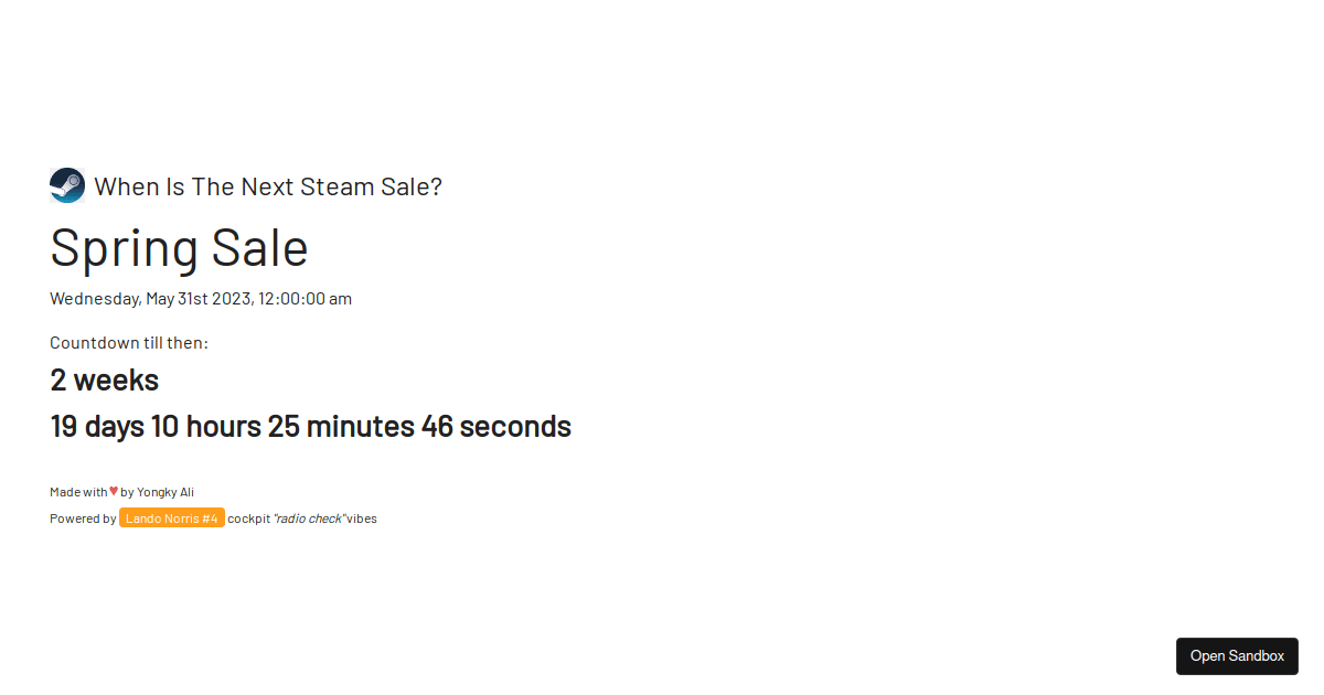Next Steam Sale Codesandbox