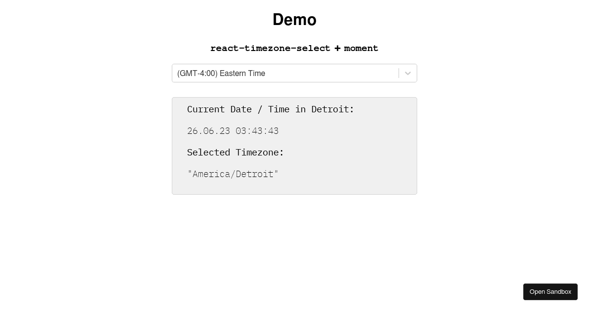 reacttimezoneselect usage (moment) (forked) Codesandbox