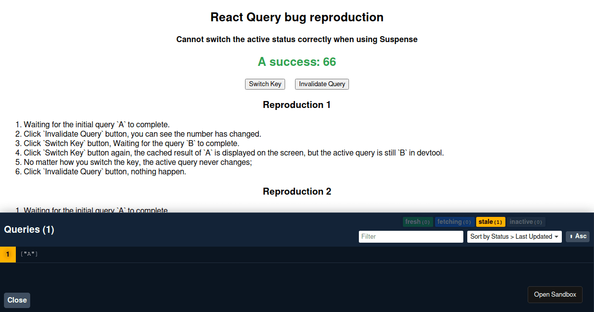 React Query bug reproduction (Cannot switch the active status correctly