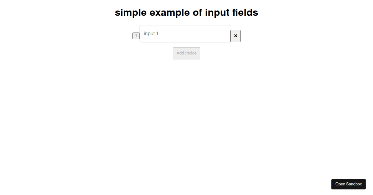 dynamically add input fields on button click Codesandbox
