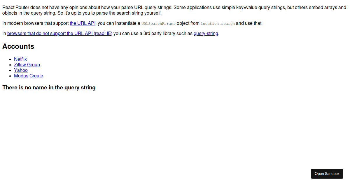 ReactRouter Get Query String Codesandbox
