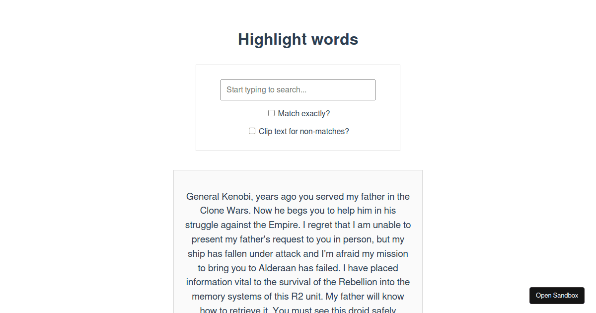 Highlight Words examples CodeSandbox
