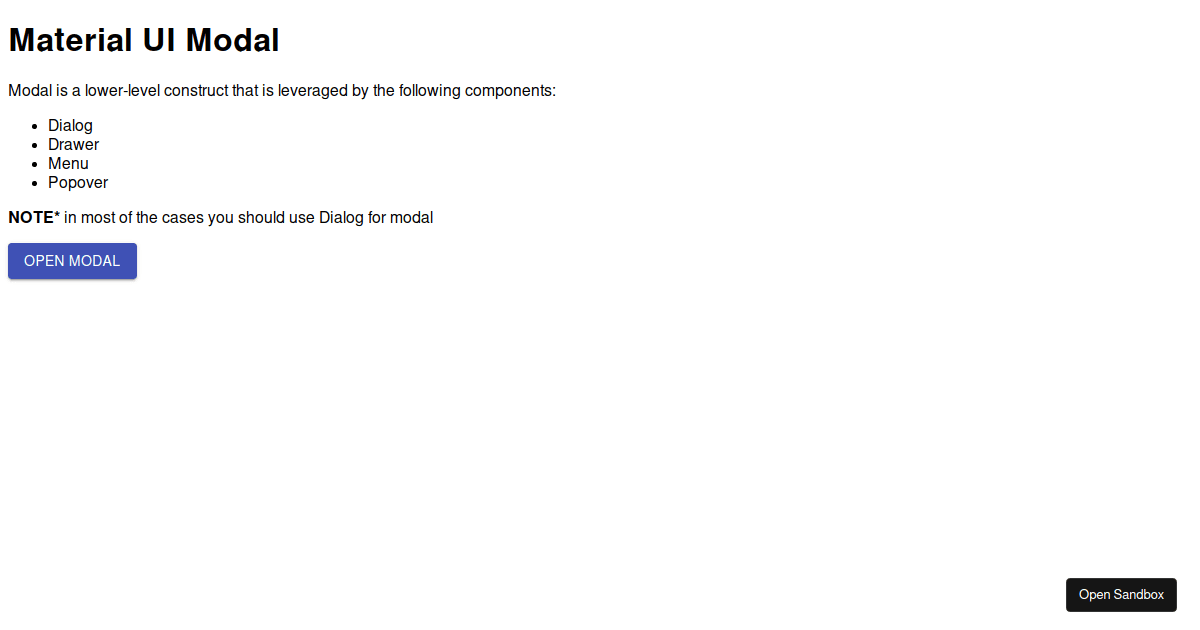 MaterialUIModal Codesandbox