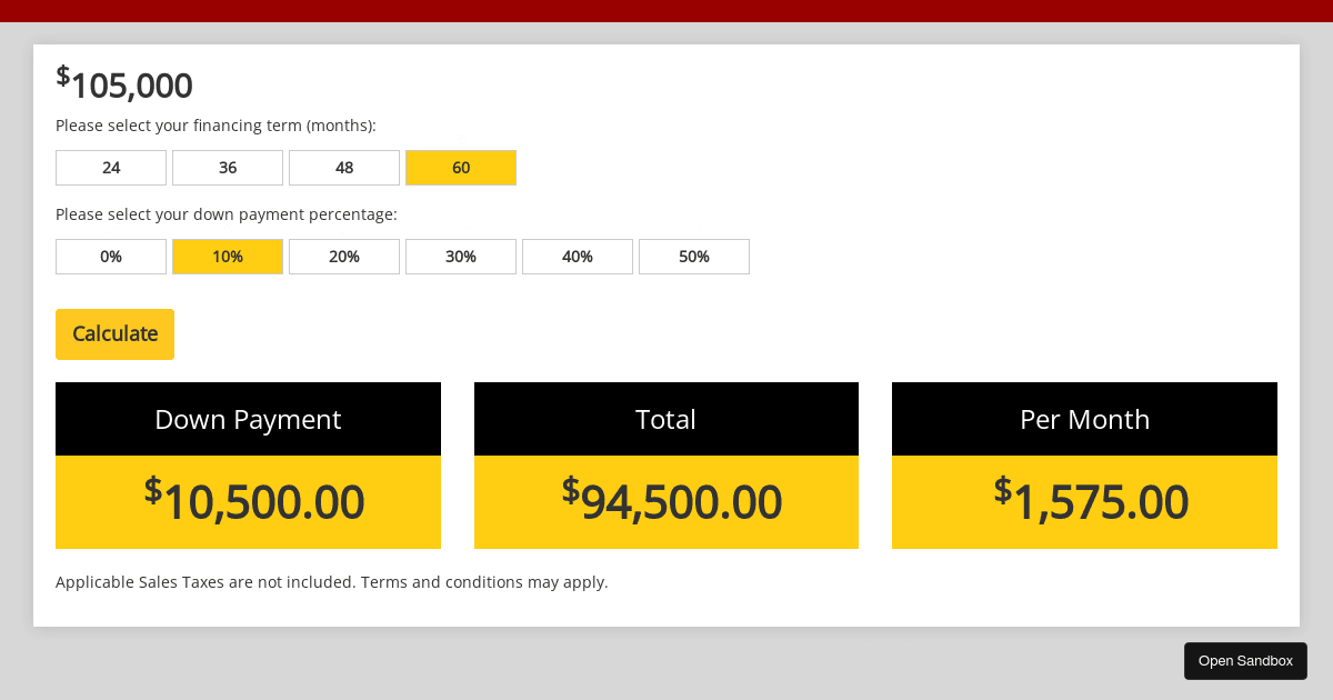 Financing Calculator Codesandbox