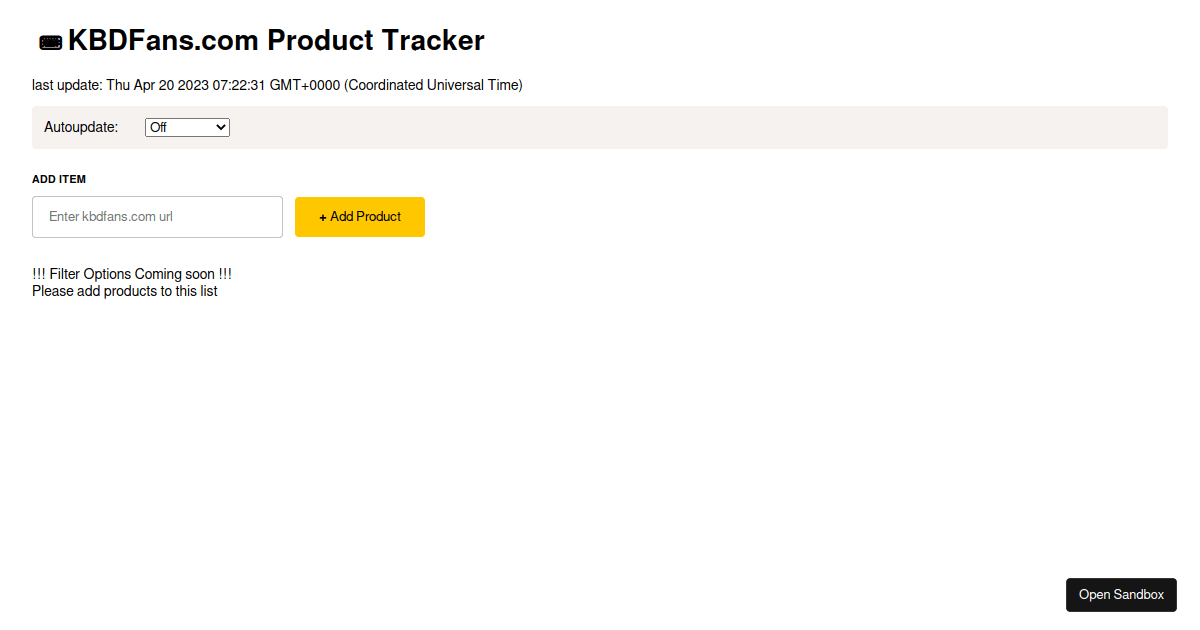 KBDFans Product Tracker Codesandbox