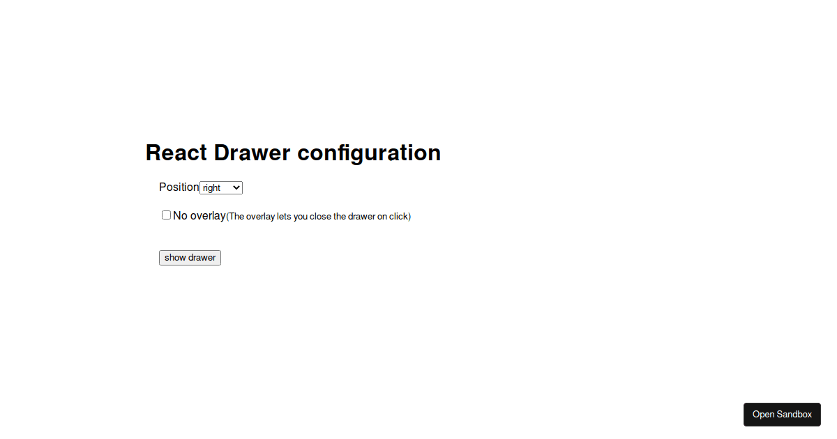 reactdrawer examples CodeSandbox