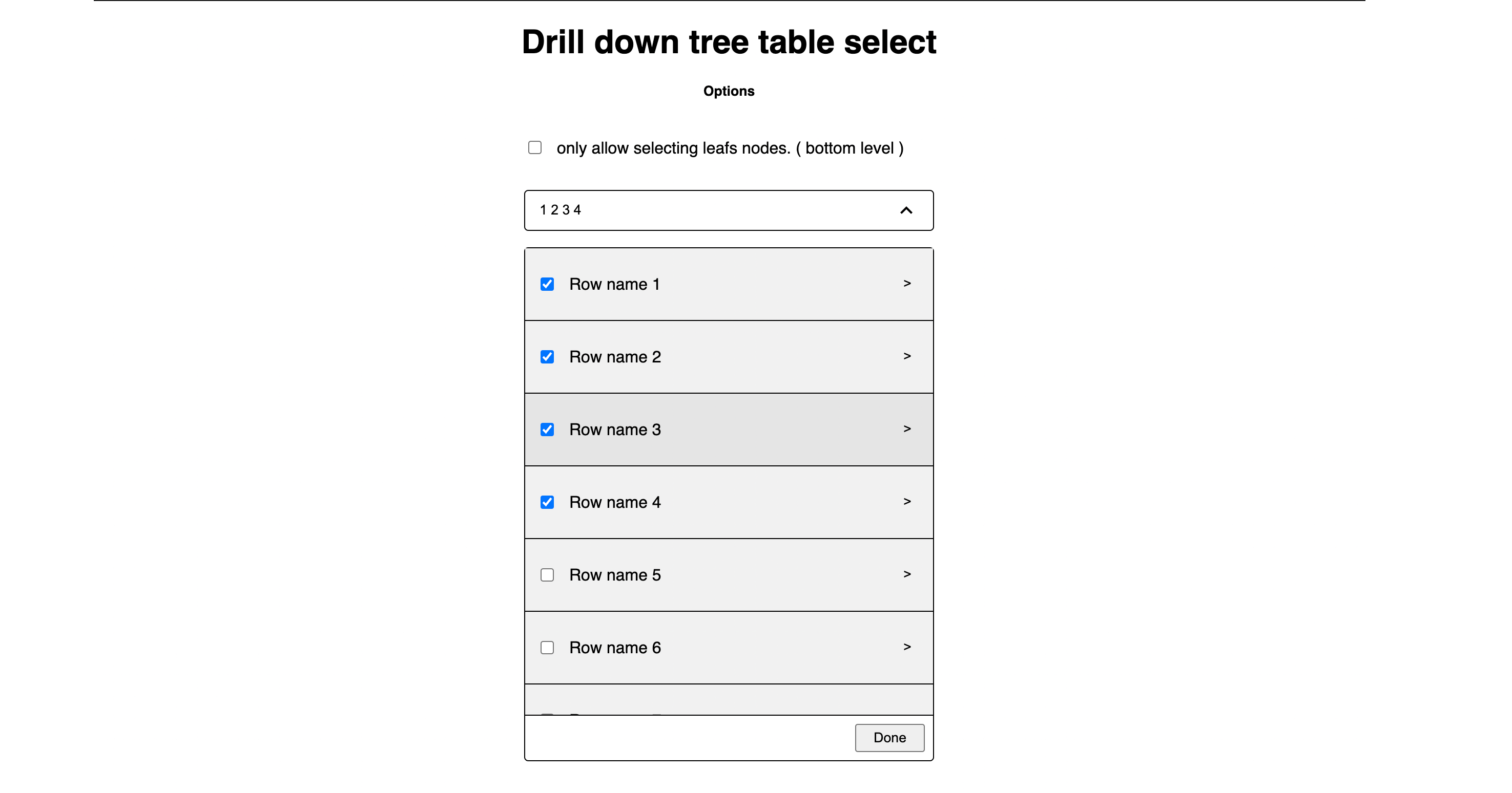 Drill down tree table Select Codesandbox