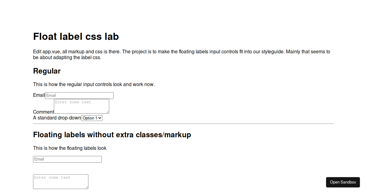 Float label css lab Codesandbox