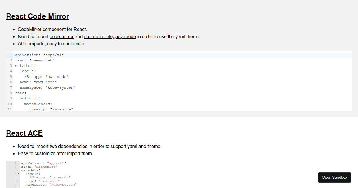 uiw/reactcodemirror examples CodeSandbox