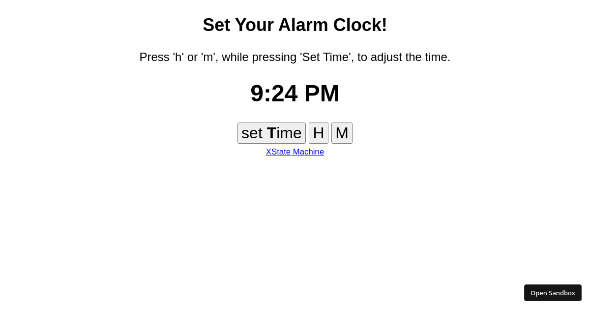 rxfx/service Example Alarm Clock React Codesandbox
