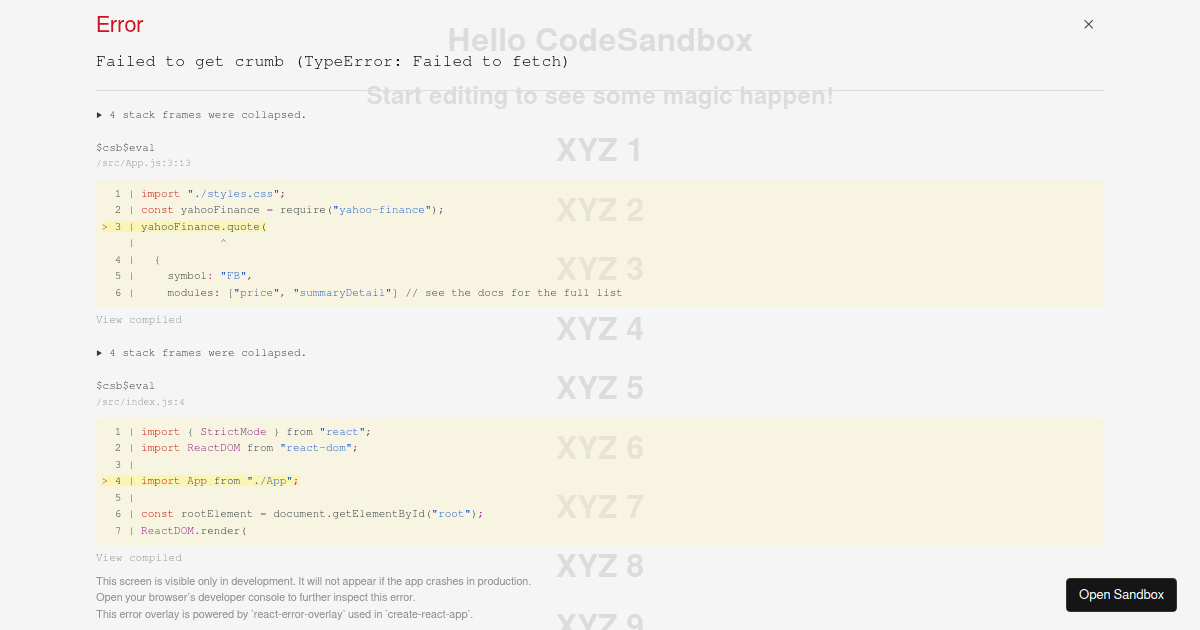 yahoofinance examples CodeSandbox