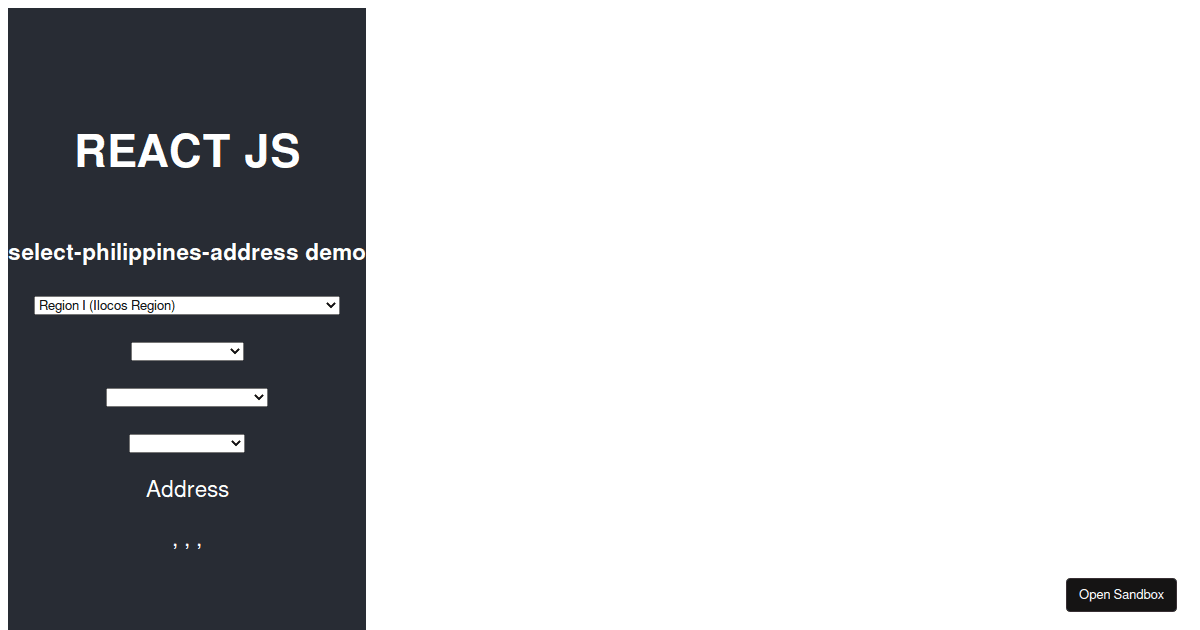 selectphilippinesaddress examples CodeSandbox