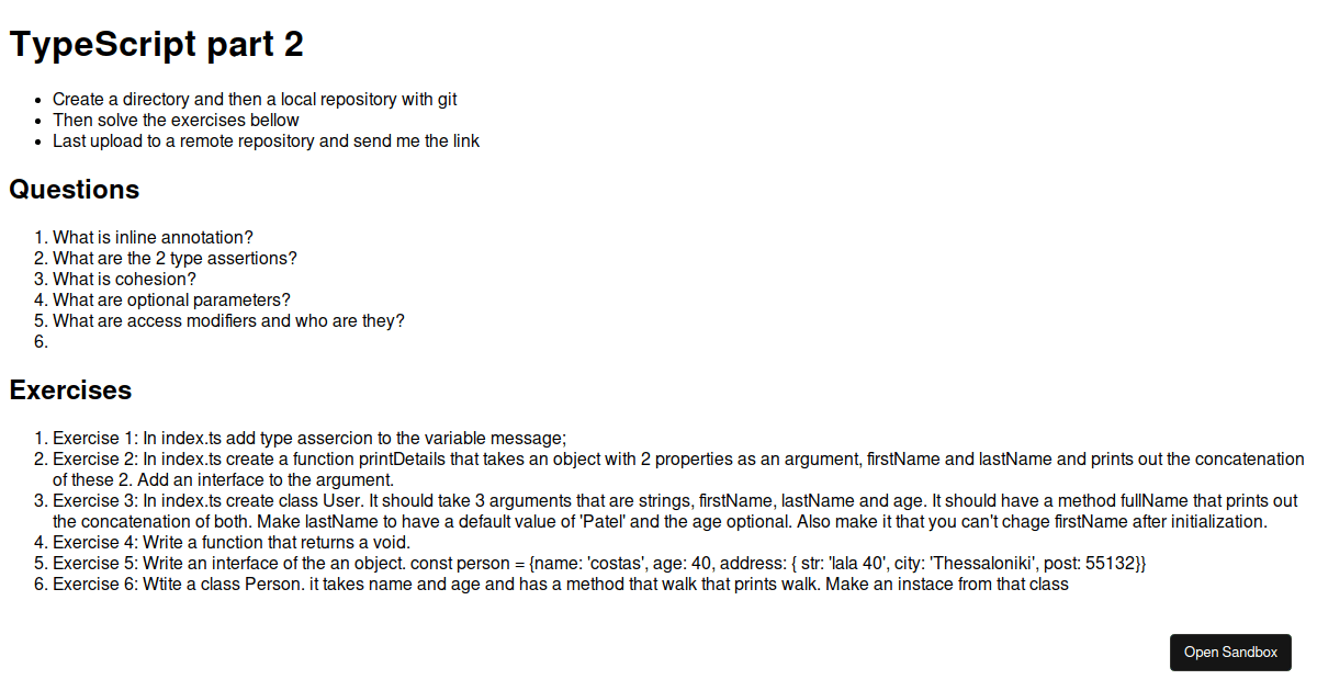 Typescript exercises part 2 Codesandbox