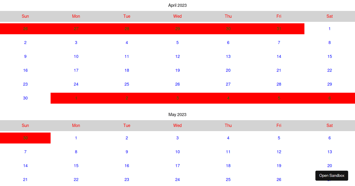 reactnativecalendario examples CodeSandbox
