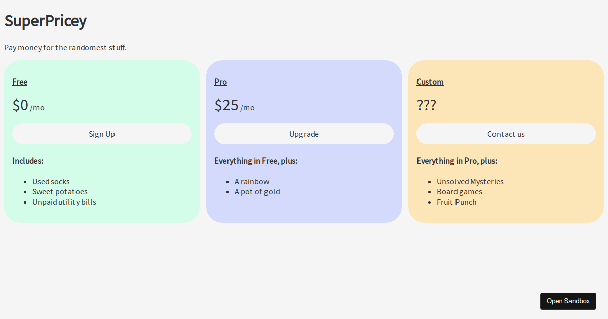 Super Pricey Pricing Tables with CSS Grid Codesandbox