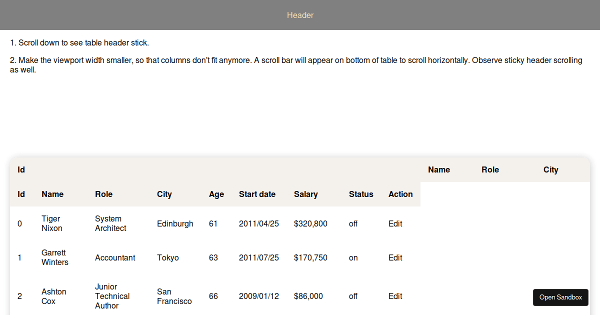 vhstickytableheader examples CodeSandbox