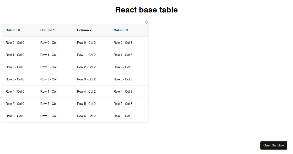 reactbasetable examples CodeSandbox