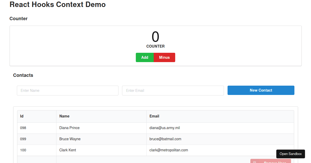 reacthookscontextapp Codesandbox