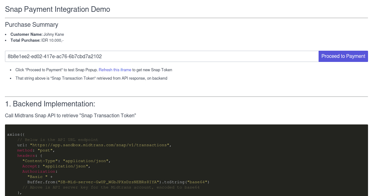 Snap Basic Integration Demo Codesandbox