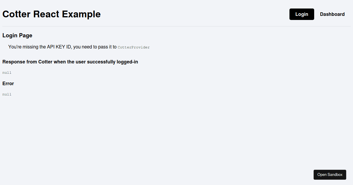 cotterreact examples CodeSandbox