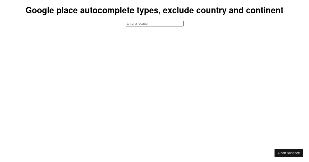 Google place types, exclude country and continent