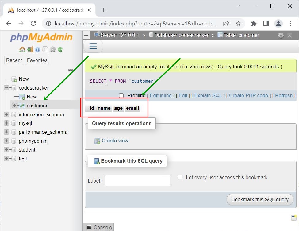 Create MySQL Table using PHP mysqli Script