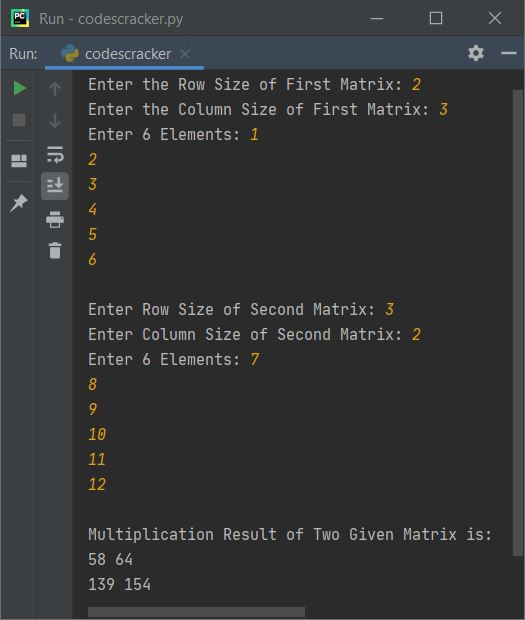 Python Program to Multiply Two Matrices