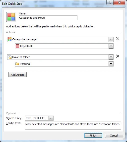 Microsoft Outlook Create a Quick Step CodeSteps
