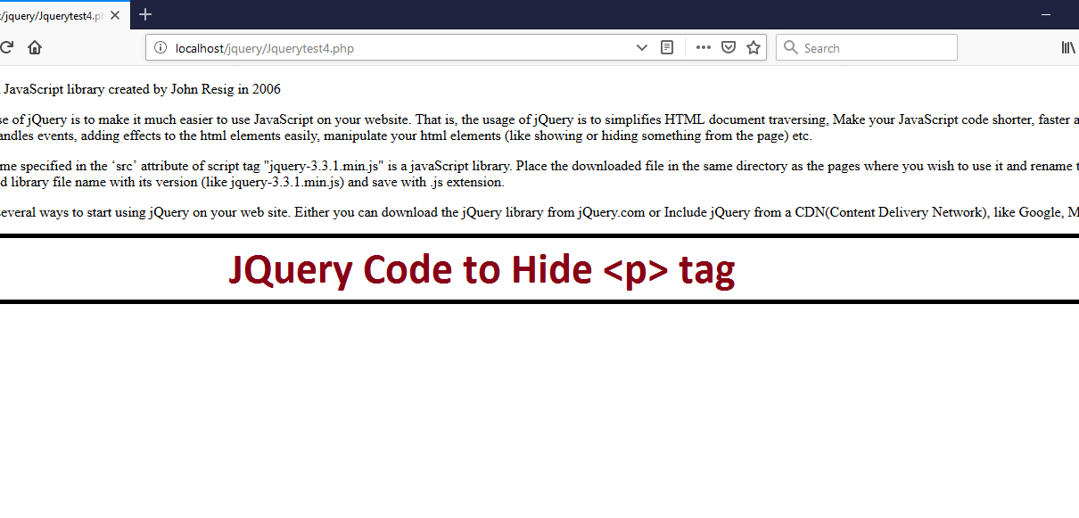 JQuery Code to Hide p tag