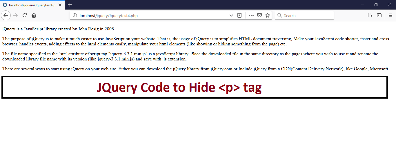 JQuery Code to Hide p tag