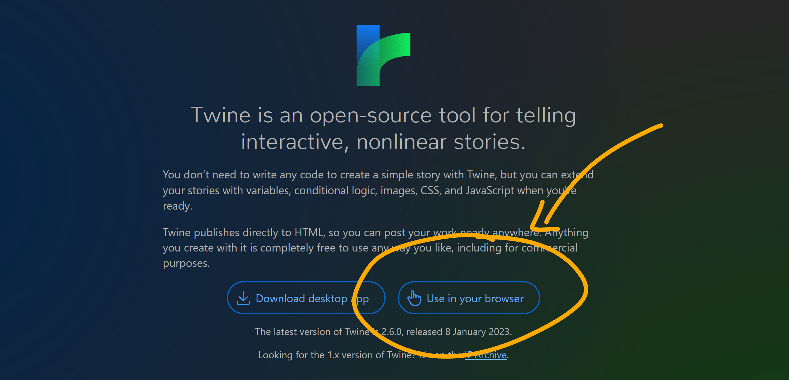 The webpage, with the 'Use it online' link circled in red