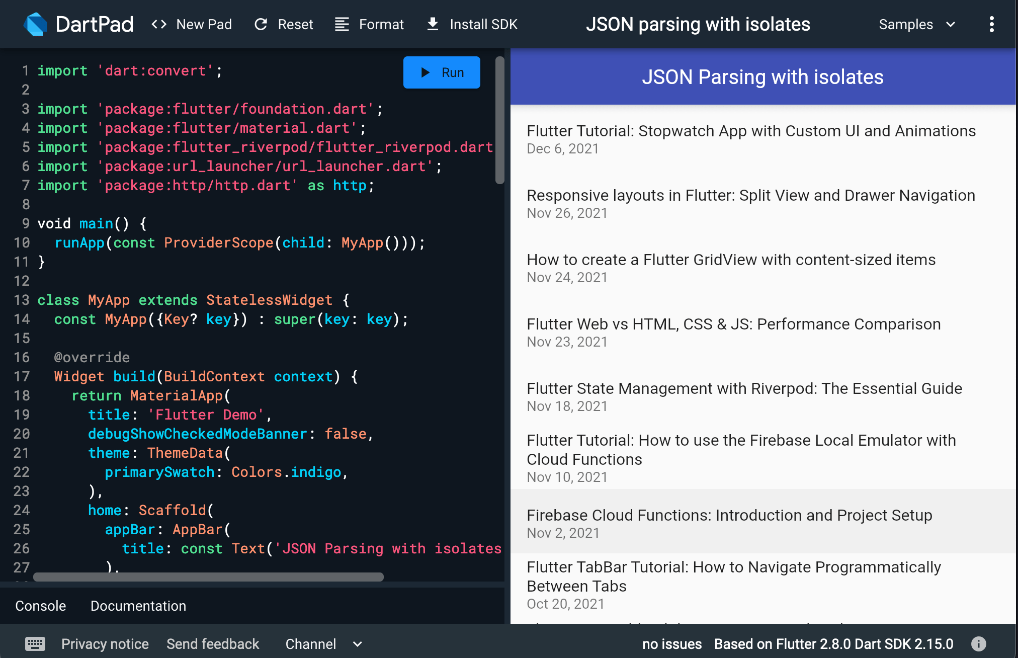 How to Parse Large JSON Data with Isolates in Dart 2.15