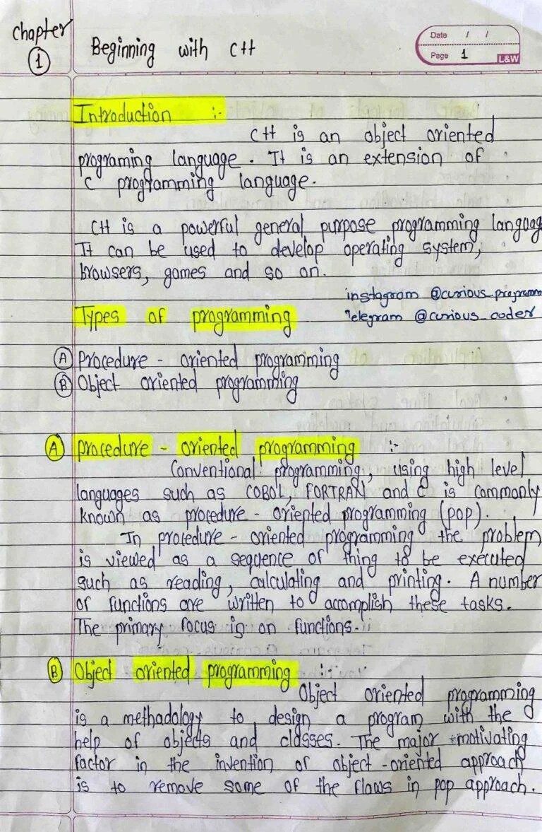 C++ Short Handwritten notes CodeWithCurious