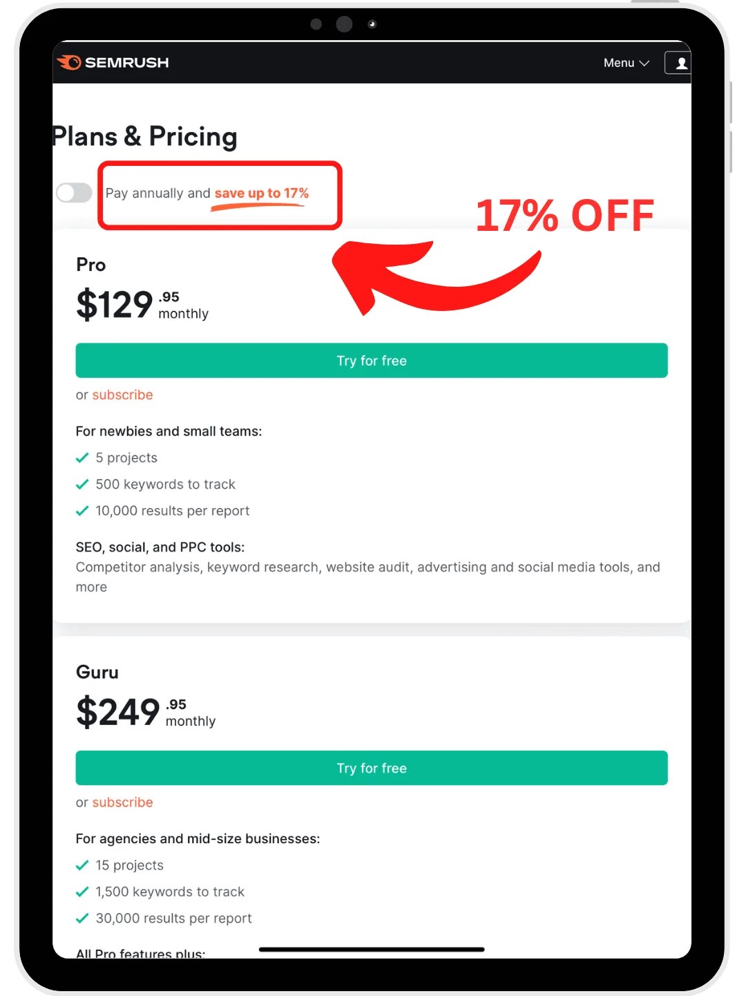 Get 17 Discount on Semrush Plans CodeWithCurious