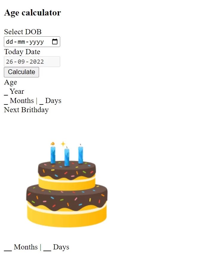 Age Calculator Using Javascript