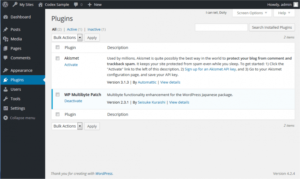 Network Admin Plugins Screen « WordPress Codex