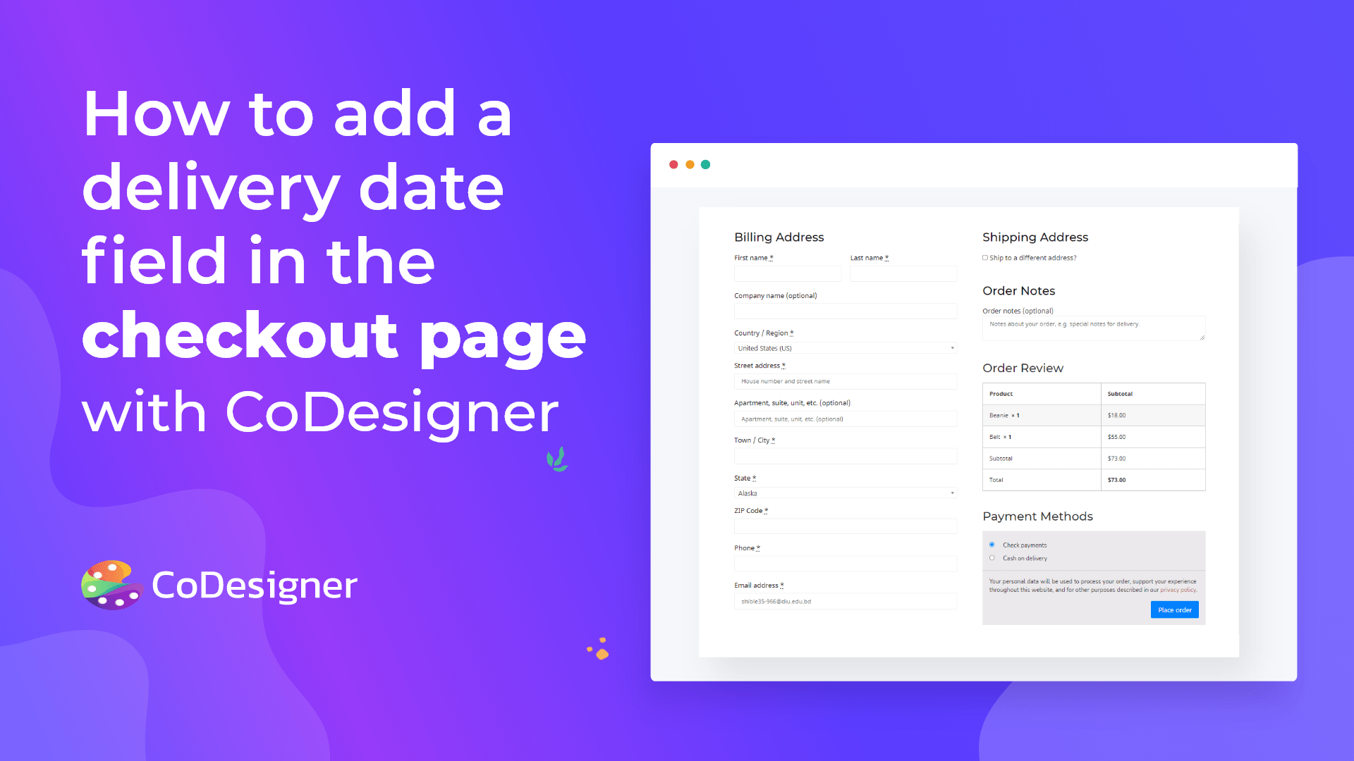 How to add a delivery date field in the Checkout page with CoDesigner