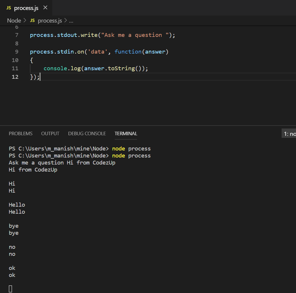 Process Object Standard Input On Listener Example