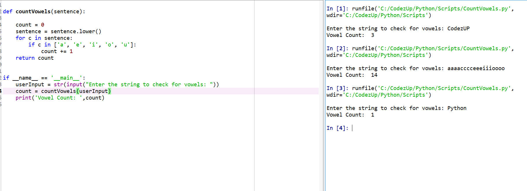 Count Number of vowels present in String using loops Python